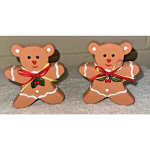 Vintage 1990s Holiday Collection Terracotta Teddy Bear Candle Holder 5" x 4" NEW
